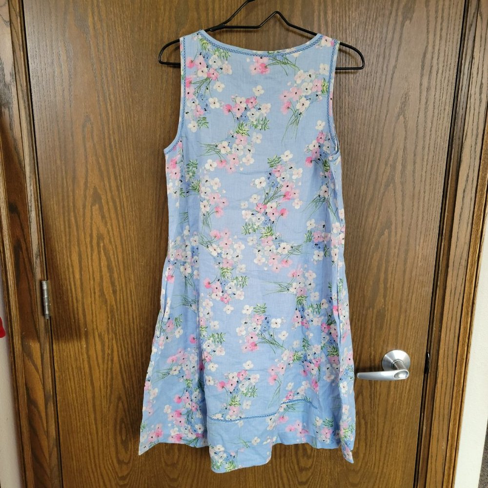 Gorgeous J. Jill Baby Blue Pink Floral Linen Dress Size Small - Picture 6 of 16